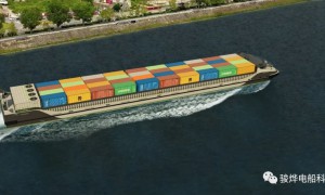 骏烨电船科技向新能源市场推出全新设计的PM120HY混合动力集装箱运输船